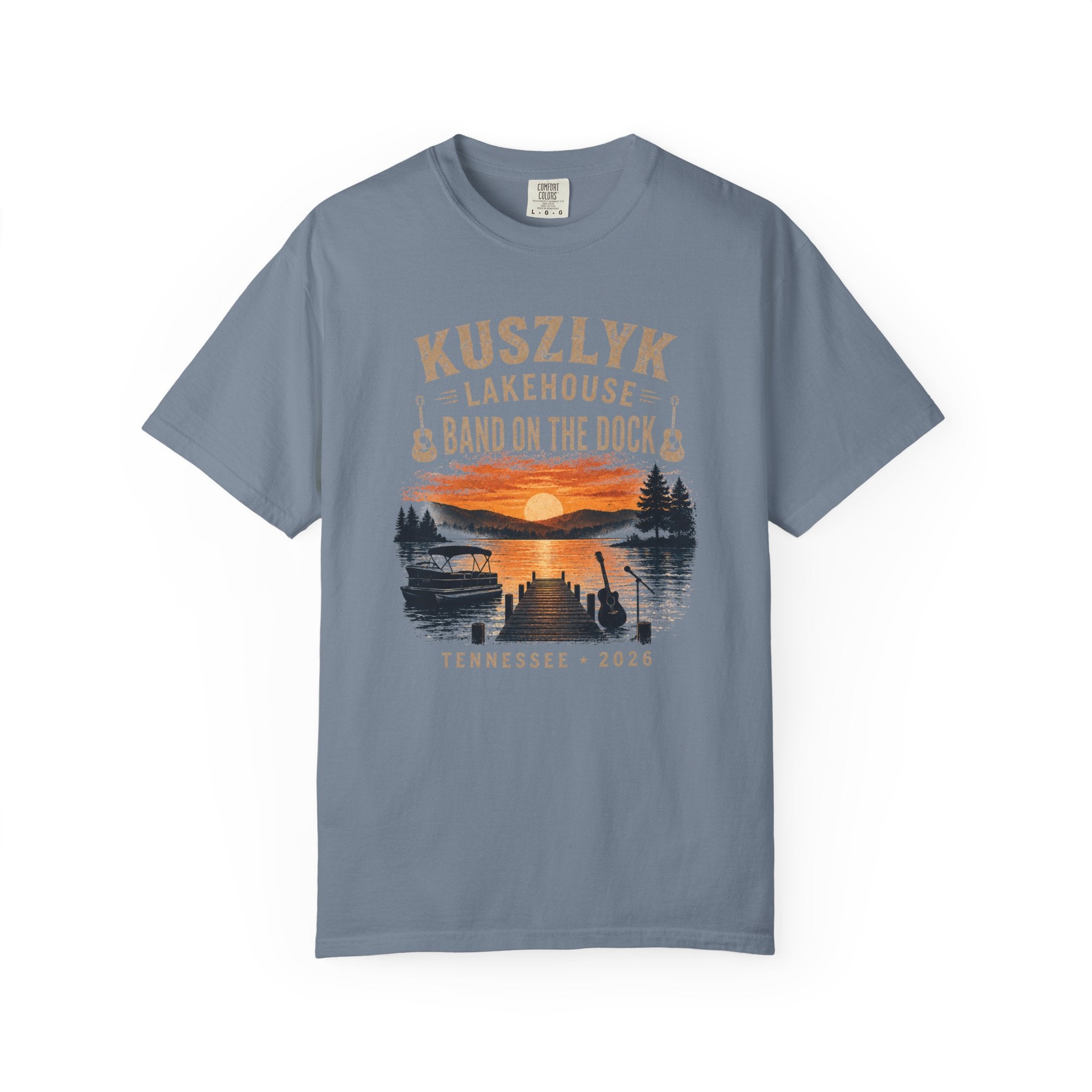 Lakehouse Dock T-Shirt — "Band on the Dock" Sunset Graphic Tee (Tennessee 2024)