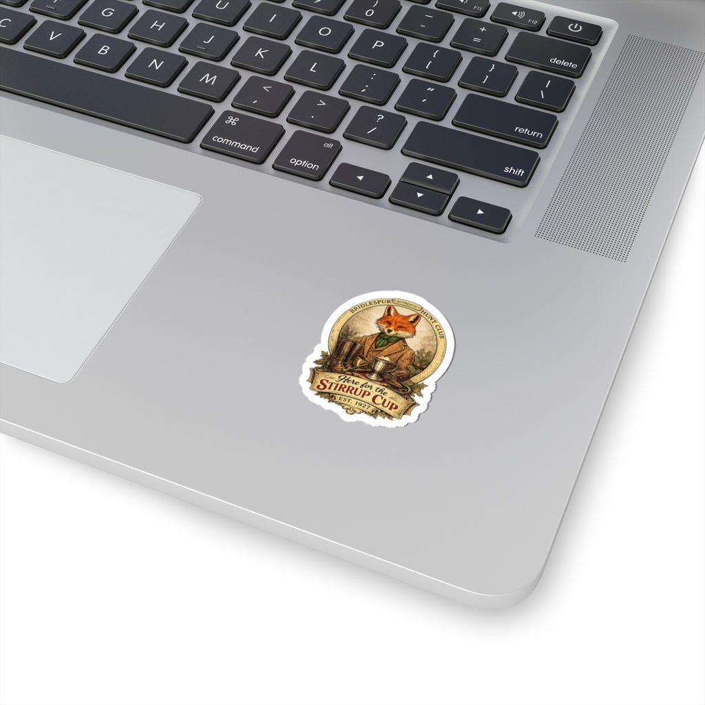 Vintage Fox Sticker — “Here for the Stirrup Cup” Kiss-Cut Vinyl Sticker