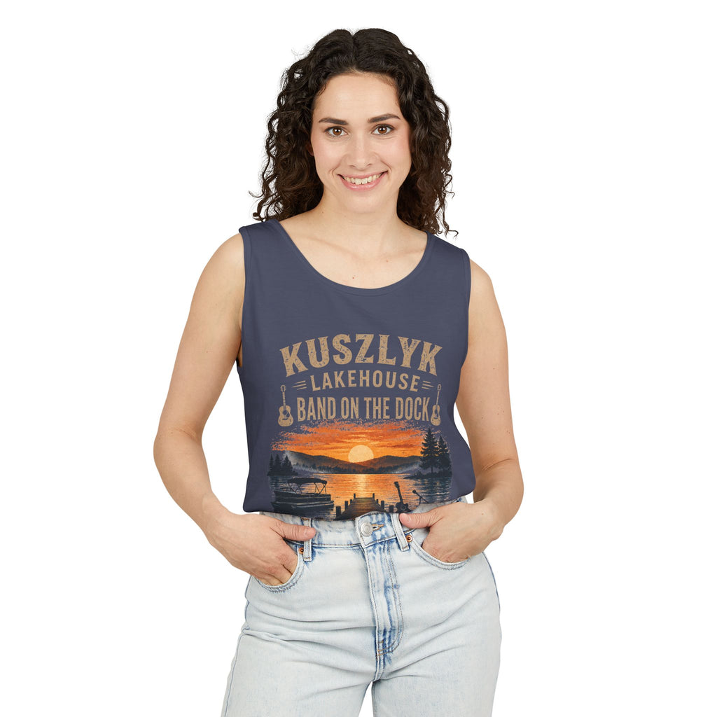 Lakehouse Tank Top — "Band on the Dock" Personalized Sunset Dock Tee