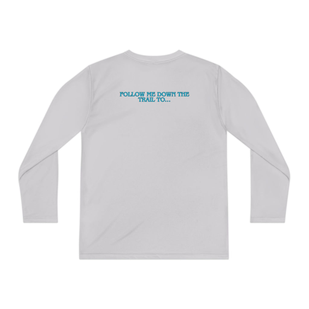 Youth Long Sleeve Tee — "The Rusty Daisy Ranch logo & "Follow Me Down the Trail to" on back