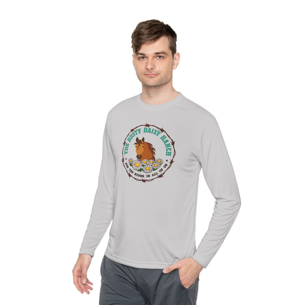 Long Sleeve Tee —Rusty Daisy Ranch logo front & "Follow me down the trail to" on back