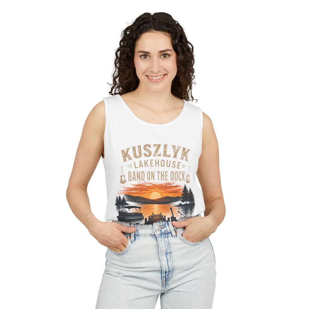 Lakehouse Tank Top — "Band on the Dock" Personalized Sunset Dock Tee