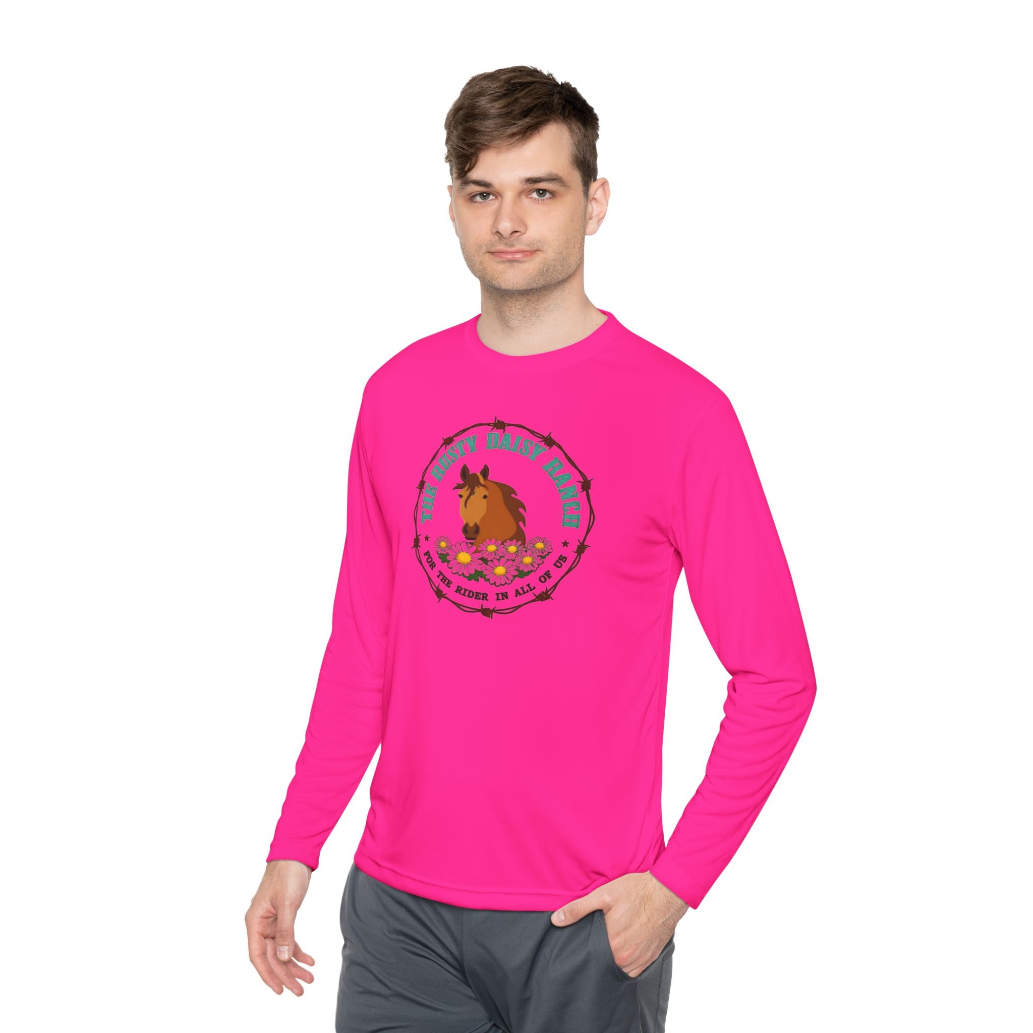 Long Sleeve Tee —Rusty Daisy Ranch logo front & "Follow me down the trail to" on back