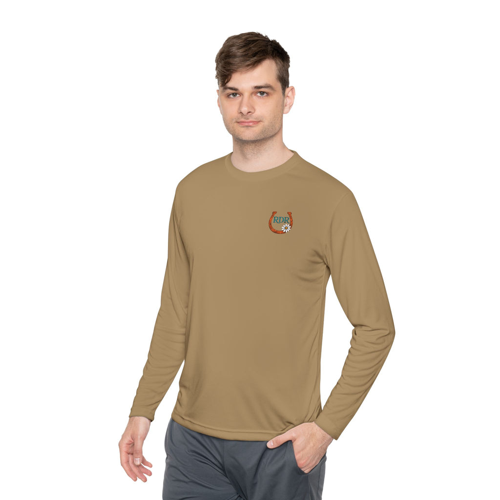 Long Sleeve Tee — RDR logo front & Rusty Daisy Ranch logo & "Follow me down the trail to" back